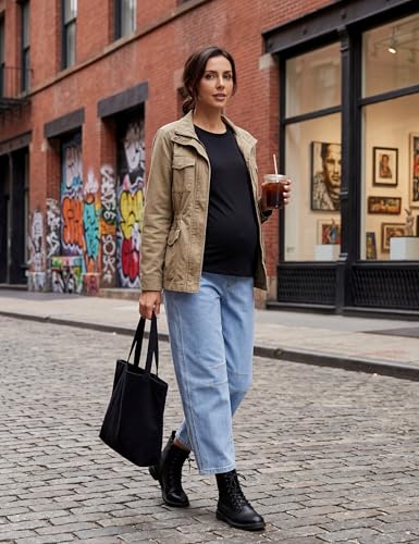 Foucome Maternity Jeans Over Belly Comfy Barrel Jeans - color: Light Blue, size: Medium