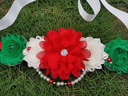 Unique pearls maternity sash for baby shower gender reveal - color: Christmas
