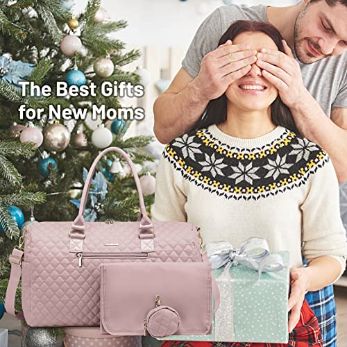 LOVEVOOK Diaper Bag Tote with Pacifier Case and Changing Pad, Large Capacity Mommy Bag for Hospital and Weekender Travel, Functional Baby Bag Newborn Baby Essential, Pink - color: Pink