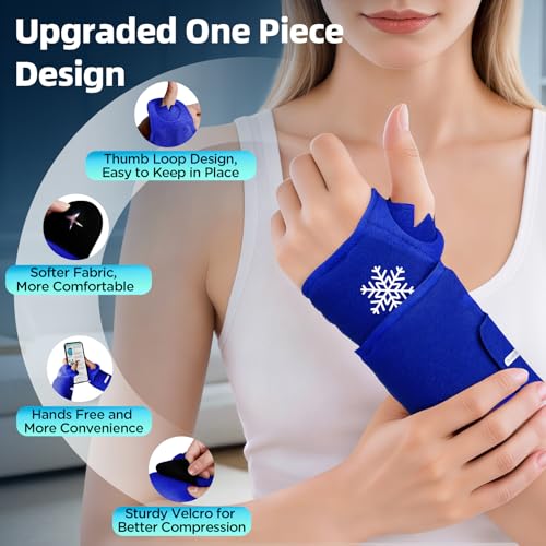 Comfytemp Wrist Ice Pack Wrap Carpal Tunnel Relief Wrist Brace 2 Packs - color: Dark Blue, size: 20"x4"