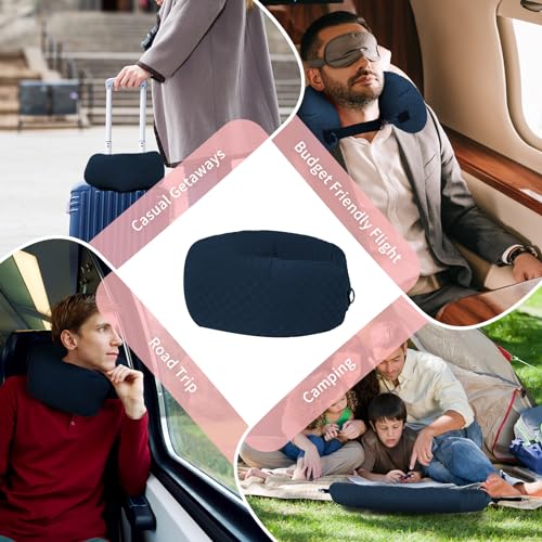 Stuffable Neck Pillow for Travel, Packable Neck Pillow (Blue-Checkerboard) - color: Blue-checkerboard