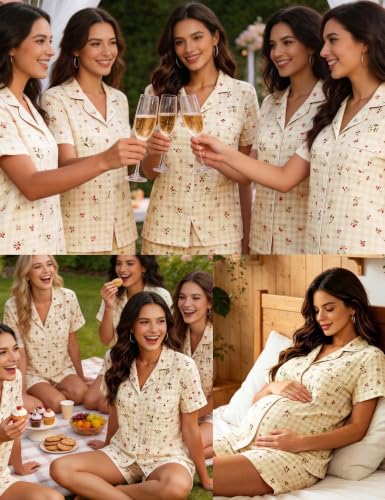 SWOMOG 100% Cotton Pajamas for Women Set, 2 Pieces Button Down Pjs Set, S-XXL - color: Cherry Bow Gingham, size: X-Large