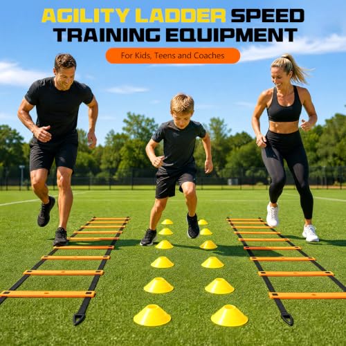 2 Pack 20ft Agility Ladder Set, 40ft Total Adjustable Speed Ladder - color: Orange