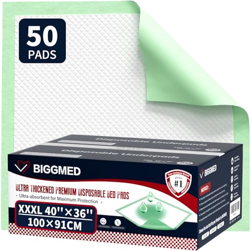 BIGGMED Extra Large Chucks Pads Disposable Adult 40'' X 36'', 50 Pads - size: 40"x36"- 50 Count (Thickened )