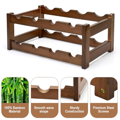 Bamboo Wine Rack, 2-Tier 8 Bottles Wine Storage Cabinet Shelf - color: 2 Tiers Walnut, size: 6.89 in