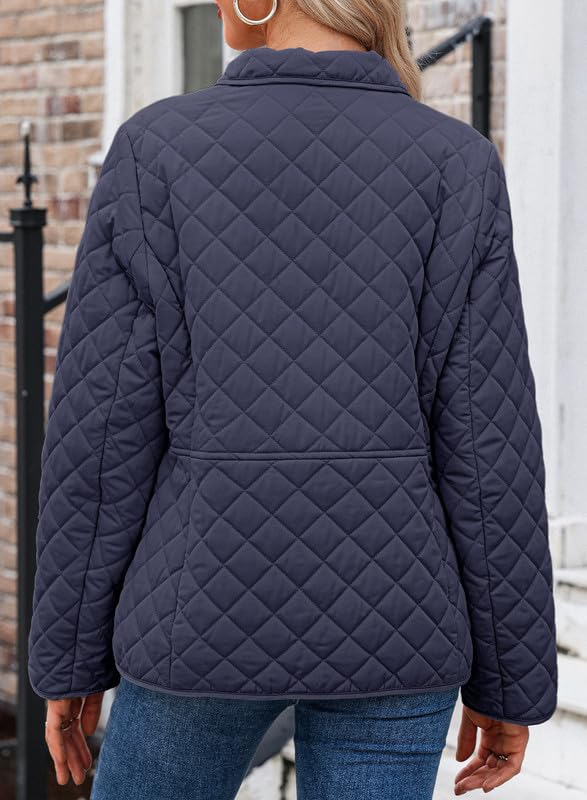 Dokotoo Women's Winter Quilted Jackets Long Sleeve Button Down Diamond Puffer Jacket Outerwear Coats with Pockets - color: Blue, size: Small