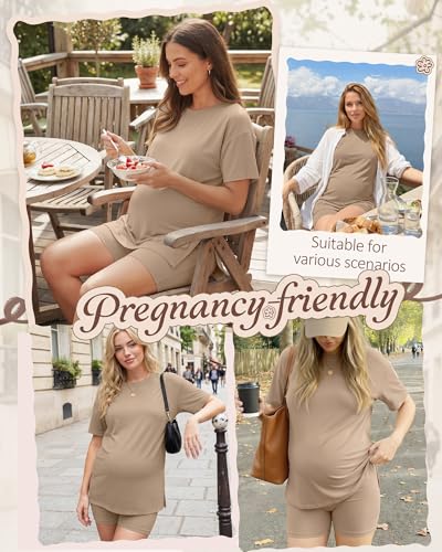 Women's Maternity Pajamas Set 2 Piece Outfits - color: Khaki, size: Small