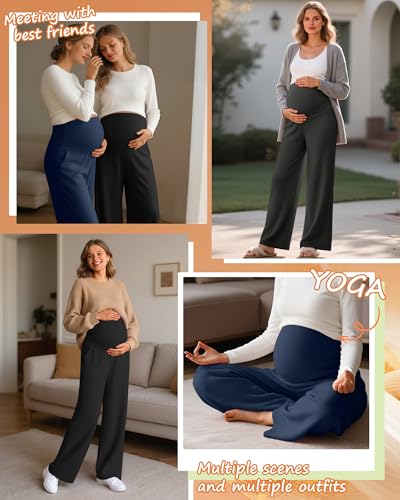 Oakgarden 3 Pack Women's Fleece Maternity Pants - color: Haze Blue, Charcoal Gray, Black, size: X-Large