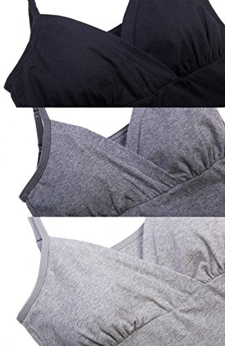 SUIEK Cotton Nursing Tank Tops Maternity Breastfeeding Camis Pregnancy Pjs - color: Black/Dark Grey/Grey (3pcs) - Second Style, size: Medium