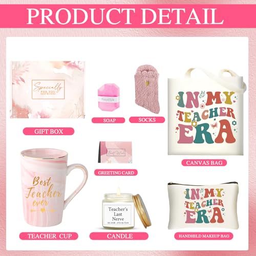 DHQH Best Teacher Christmas Gifts for Women, Teacher Birthday Appreciation Gifts Set, Funny Thank You Gift Basket with Canvas Tote Bag - style: teacher ever