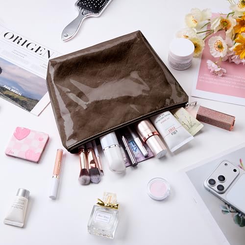 WLLWOO PVC Makeup Bag Waterproof Kraft Paper Cosmetic Pouch for Purse - color: PVC-Coffee