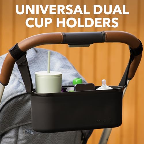Silicone Stroller Organize, 40 oz Cup Holders, Waterproof & Easy-Clean, BPA-Free Caddy with Phone Pocket & Storage, Universal Anti-Slip Straps Fit UPPAbaby, Bugaboo, Nuna, Doona & Most Strollers