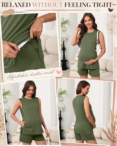 Riyiper Women's Maternity 2 Piece Casual Outfits Sets - color: Army Green, size: Medium