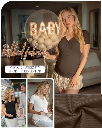 3 Pack Women's Maternity Shirts - color: Black, White, Coffee, size: Small