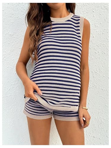 SOLY HUX Women's Maternity Striped Knit 2 Piece Outfits - color: Dark Blue Striped, size: Large