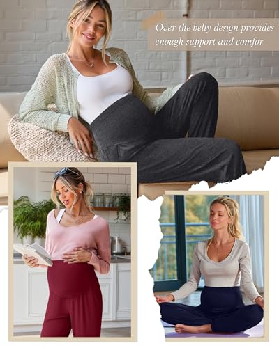 3 Pack Women's Maternity Jogger Pregnancy Sweatpants - color: Dark Red, Heather Black, Ink Blue, size: X-Large