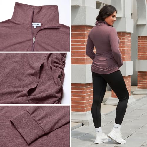GINKANA Maternity Women's Long Sleeve Shirt Half Zipper Lapel Lightweight Casual Maternity Pullover with Pockets - color: Burgundy+black, size: Small