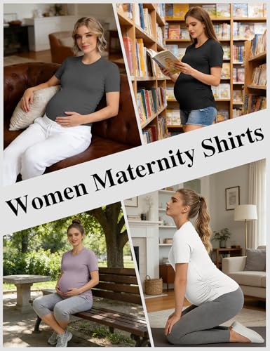 Siimcuzy 1/4 Pack Women's Maternity Shirts Short Sleeve Side Ruched - color: 1 Black 1 White 1 Heather Grey 1 Pink, size: Medium