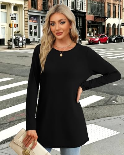 OFEEFAN Fall Long Sleeve Shirts For Women Casual Crew Neck Tunic Tops - color: Black, size: XX-Large