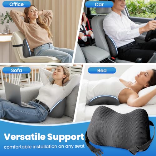 Lumbar Support Pillow, Memory Foam Back Cushion for Office Chair Car, Grey - color: Grey