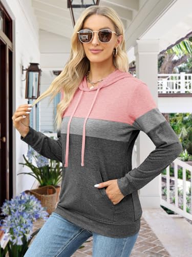 MixShe Women’s 2026 Fall Long Sleeve Hoodie Pullover Sweatshirt Lightweight Casual Tops Blouse - color: Light Pink, size: X-Large
