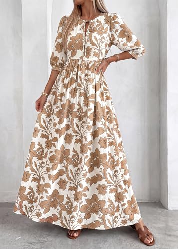 KIRUNDO Maxi Dresses for Women 2026 3/4 Sleeve Summer Dress - color: Khaki, size: Small