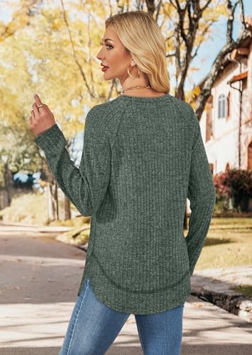 WIHOLL Long Sleeve Shirts for Women Fall Sweaters Lightweight Trendy Tops - color: 1-green, size: Large