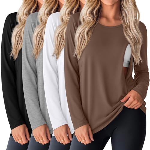 Oakgarden 4 Pack Women Cotton Nursing Tops for Breastfeeding - color: Brown, White, Gray, Black, size: Medium