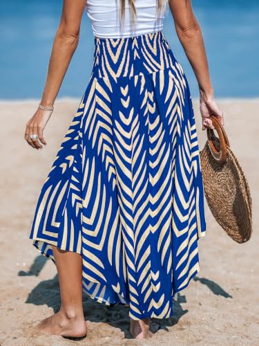 CUPSHE Women's Smocked High Waist Irregular Hem Beach Midi Skirt - color: Blue-2, size: Large