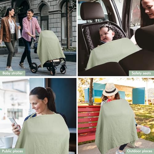 LALIFIT Muslin Nursing Covers for Baby Breastfeeding, Adjustable Privacy Nursing Apron Cover, Extra Large 100% Cotton Cover
