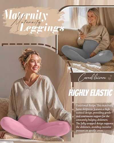3 Pack Women's Maternity Pants Home Lounge Pajamas - color: Black, Pink, Light Heather Gray, size: Medium