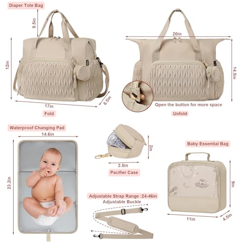 Diaper Tote Bag for Baby 6PCS, Large Mom Hospital Bags with Changing Pad - color: Grey