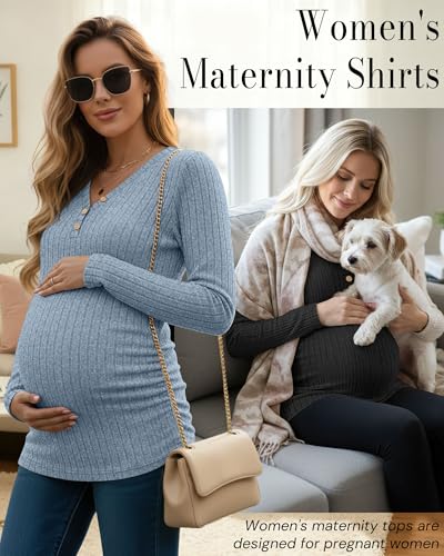 Oakgarden 3 Pack Women's Ribbed Henley Maternity Sweaters - color: Black, Blue, Fuchsia, size: XX-Large