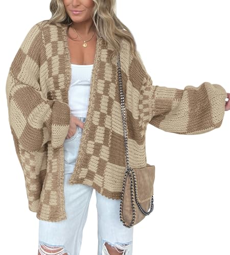 BTFBM Casual Cardigan Sweater for Women Fall 2026 Long Sleeve Sweaters - color: Khaki, size: Medium