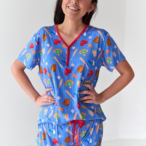 Little Sleepies Womens Pajamas, Short Sleeve, Soft Viscose from Bamboo PJs - color: All Stars (Blue), size: Small