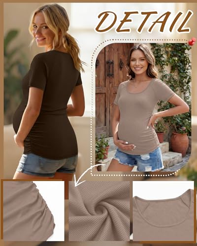 3 Pack Women's Maternity Tops - color: Milk Apricot, Light Coffee, Coffee, size: Small