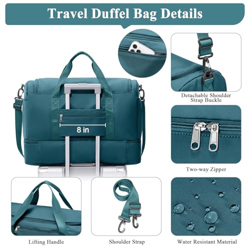 Travel Duffel Bag,Carry-On Overnight Weekender Bags with Shoes Compartment - color: Peacock Blue, size: Small