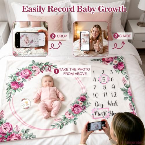 Monthly Milestone Blanket for Baby Girl Growth Chart Gift - color: Peony