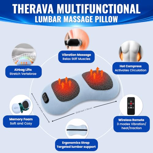 DELSI Triple Fusion Back Massager, Heated Lumbar Support Pillow, Traction
