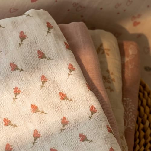 Muslin Swaddle Blankets for Newborn, Cotton Receiving Blanket - color: Pink Floral
