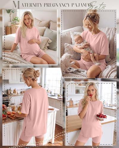 Huukeay Women's Maternity Set 2 Piece Outfits - color: Flesh Pink, size: Large