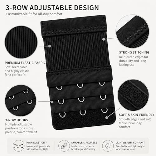 10PCS Bra Extenders 3 Hook Elastic Bra Extension Strap Extender Set for Women, Nylon & Stainless Steel BraAccessories, White, Skin, Black