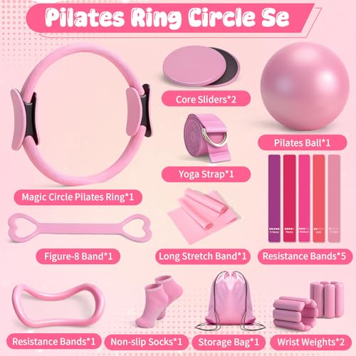 18PCS Pilates Kit, Pilates Equipment Set, Home Workout Kit for Women - color: Pink