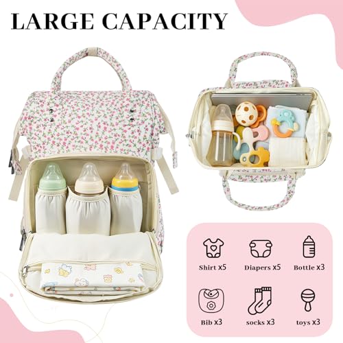 Diaper Bag Backpack,Baby Diaper Bag for Mom,Large Capacity Travel Nappy Bag - color: Pink