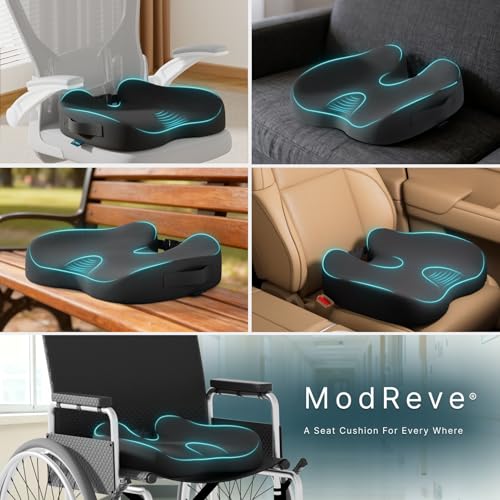 Memory Foam Seat Cushion for Tailbone Pain Relief, Sciatica, Office - color: Black