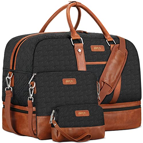 IBFUN Weekender Bags for Women, 3PCS Travel Set with Shoe Compartment 21.6 - color: A03-brown+black
