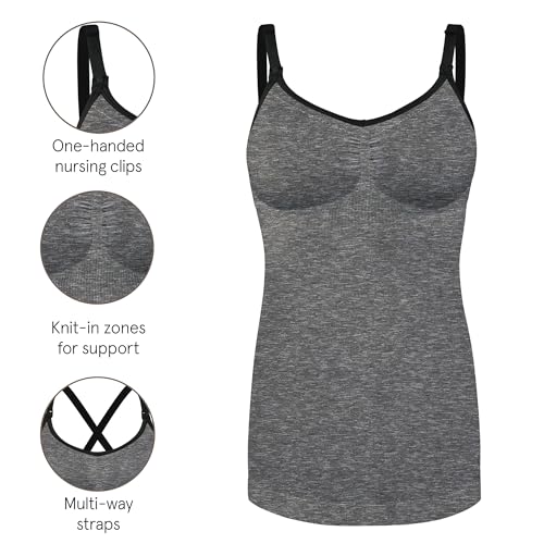 Basics by Bravado Women's Seamless Maternity Nursing Tank Top Cami for Breastfeeding with Adjustable Straps, S-XXL - color: Dark Charcoal Heather, size: Small
