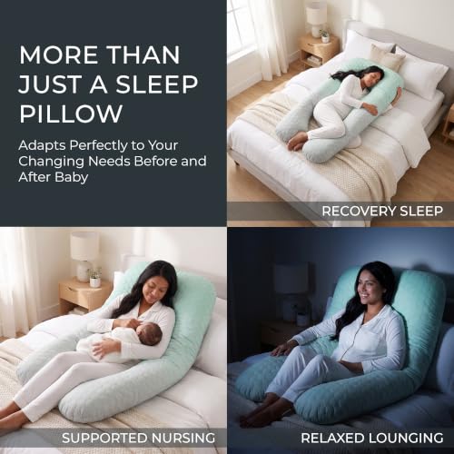 U Shaped Pregnancy Pillow Quilted Honeycomb 55 in Sage Ombre - color: Quilted – Sage Ombre