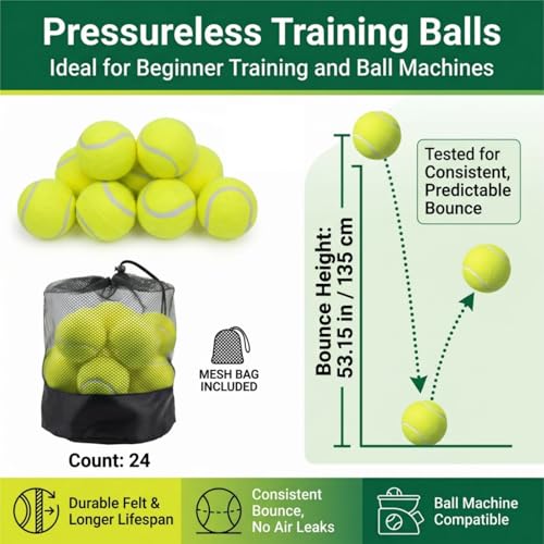 Tebery 20 Pack Advanced Training Tennis Balls, Practice Ball for Beginners with Mesh Bag, Pet Dog Playing Balls for Backyard Play, Exercise - color: Green