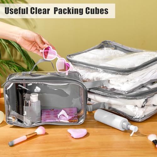 Hillban 6 Pcs Large Clear Packing Cubes for Travel, 3 Sizes PVC Bags, Gray - color: Gray